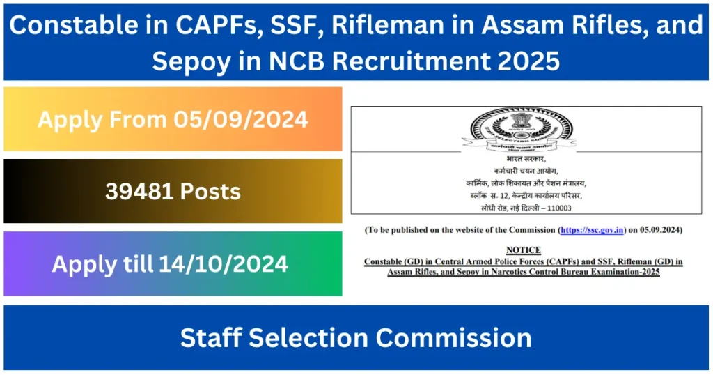 SSC GD Constable Recruitment 2025 (CAPFs, SSF, Assam Rifles & NCB)